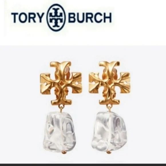 Tory Burch Roxanne clear green crystal stone drop earrings - Picture 4 of 6